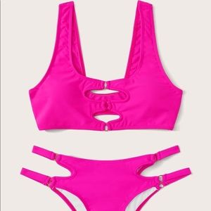 Shein Neon Pink Cutout Ring Strappy Bikini